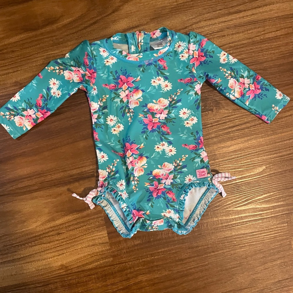 Ruffle Butts Floral Teal Swimsuit